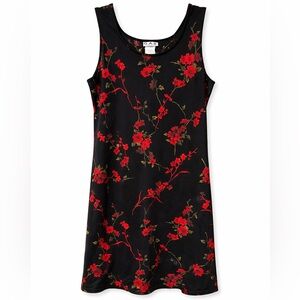 Vintage G.A.S. Black Red Floral Sleeveless Slip Dress Y2K Shift Dress XL